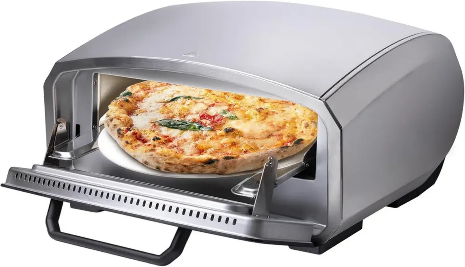 Unold Elektrischer Pizzaofen Enzo, Drehbarer Pizzastein, 33 cm, 500 °C, 6 Programme, Innen- und Außenbereich, inkl. Zubehör
