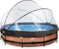 EXIT Toys Holzoptik Poolabdeckung mit Filterpumpe - Inklusive Reparaturset - Ø360x76cm - Braun