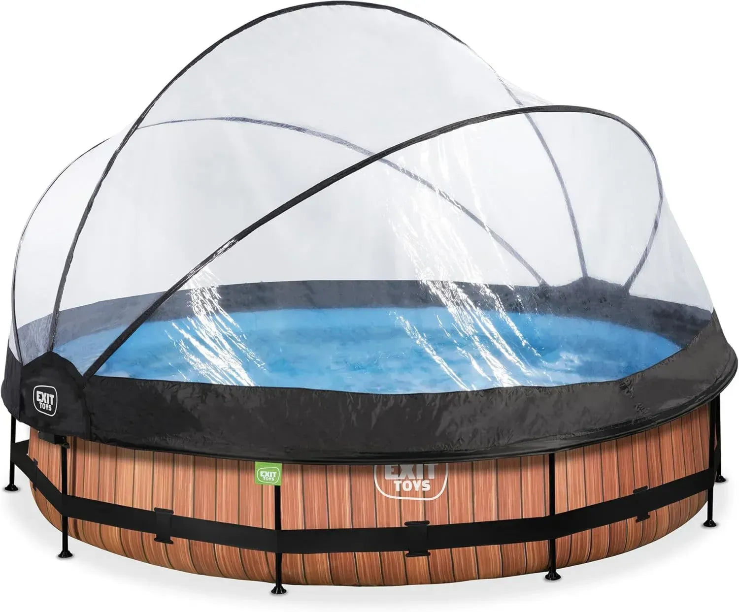 EXIT Toys Holzoptik Poolabdeckung mit Filterpumpe - Inklusive Reparaturset - Ø360x76cm - Braun