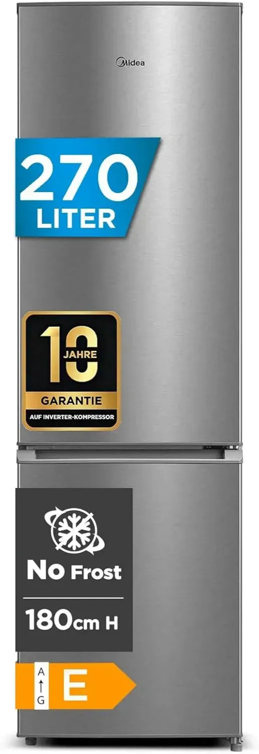 Midea Kühl-Gefrierkombination 180 cm, NoFrost, Doppelsteuerung, Superkühlfunktion, Energieklasse A++, 270L