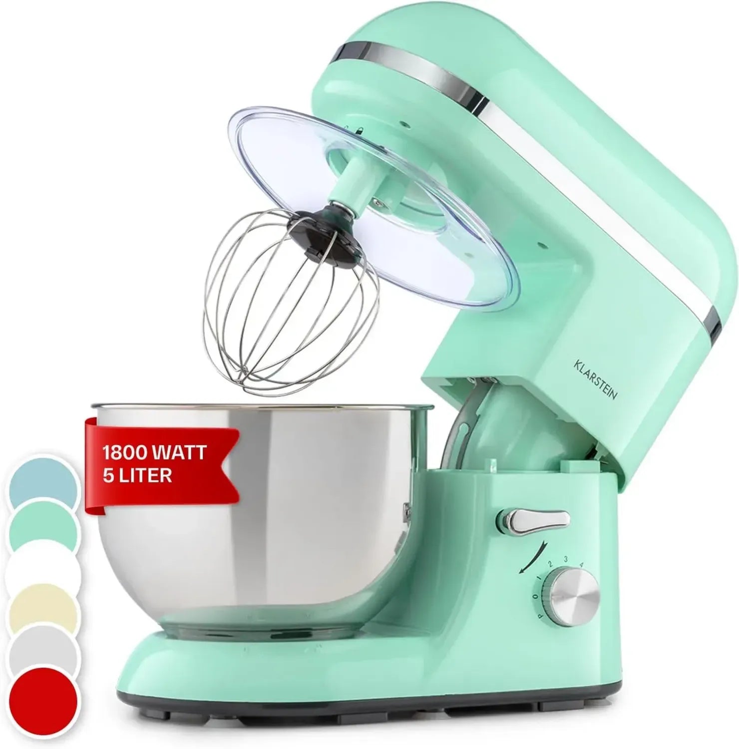 Klarstein 1800W Küchenmaschine mit 5L Schüssel, 6-Stufen Knet- und Rührgerät