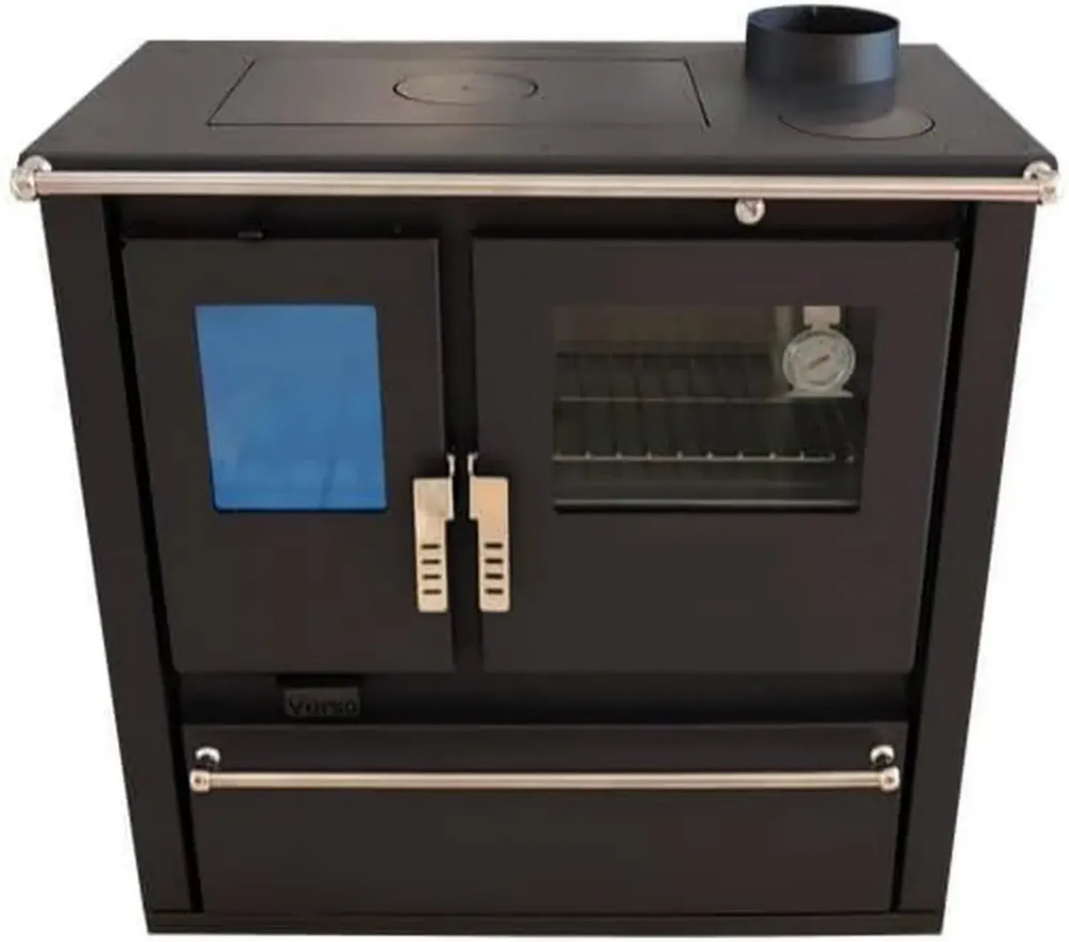 Effizienter Holzofen Verso Cs Plus Inox mit Backfach, 7.7 kW Leistung