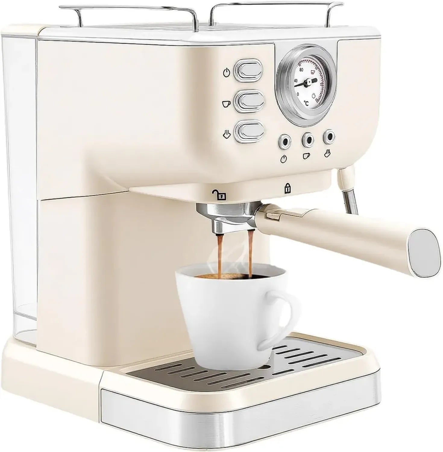 Halbautomatische Espressomaschine in Cremeweiß, 1050W für Zuhause, Büro, Café und Hotel