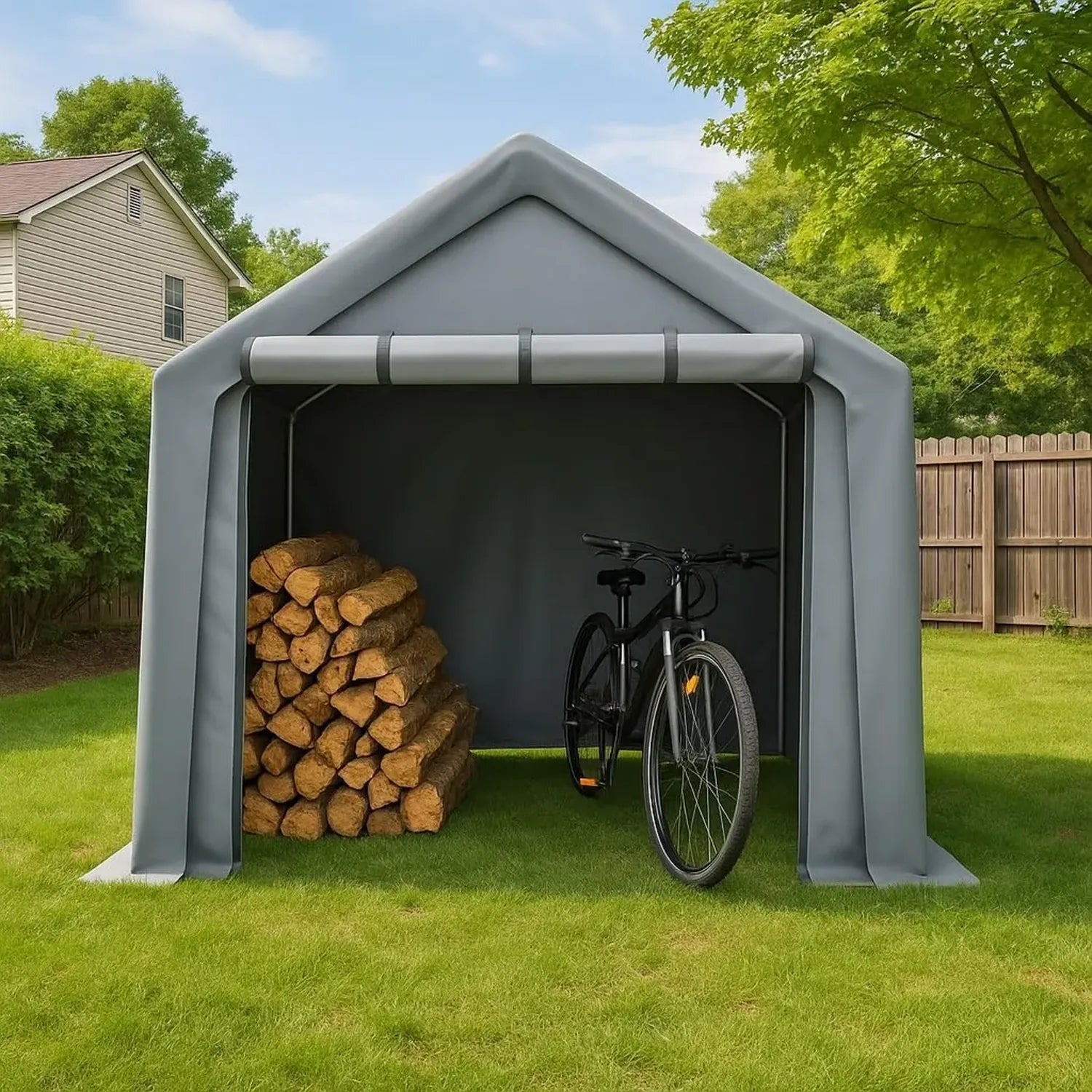 Wetterfester Geräteschuppen 244x217x241cm mit Rolltor, Fahrrad- und Lagerzelt, Wasserfestes Gartenhaus