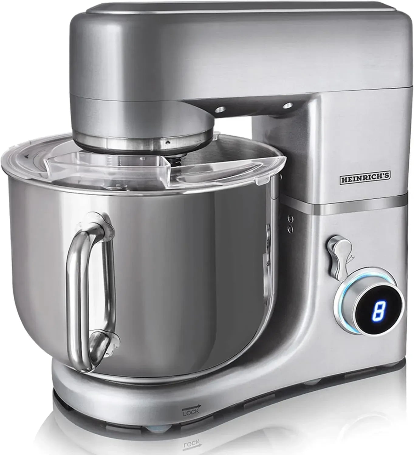 Heinrichs Küchenmaschine 1800W, Edelstahl, 12L, LCD-Anzeige, 8 Stufen, patentierte Knethaken
