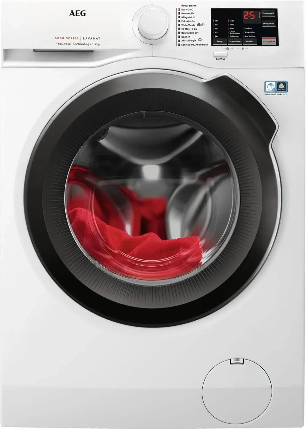 AEG Waschmaschine 9 kg, Serie 6000 ProSense: Intelligente Mengenautomatik, Startzeitvorwahl, Nachlegefunktion, Vollwasserschutz, 1400 U/min