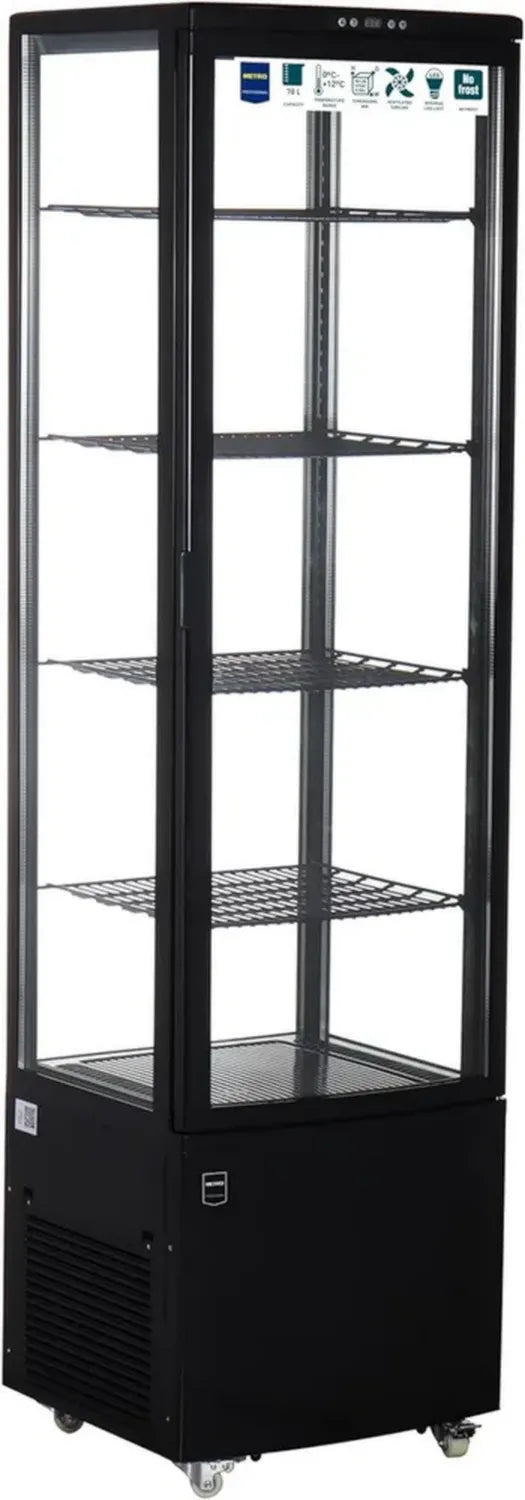 METRO Professional Kühlschrankvitrine 270L, Kunststoff/Glas, LED, 4 verstellbare Böden, Schwarz