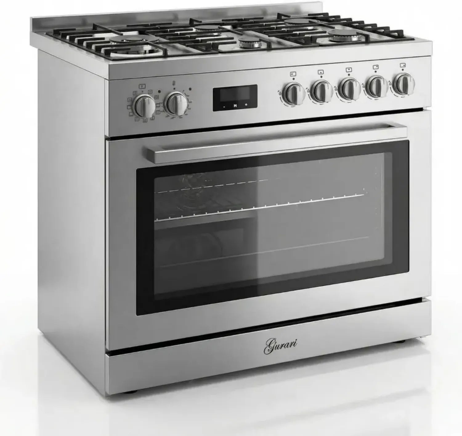Gurari 90 cm Gas-Elektro-Standherd mit XXL 126L Backofen, 5 Kochfeldern inkl. WOK, Selbstreinigung