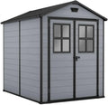 Keter Lineus 6x8 Gartenschuppen mit Fenster in der Tür, wetterbeständig aus Evotech, grauschwarz, 185,8 x 236,8 x 227 cm