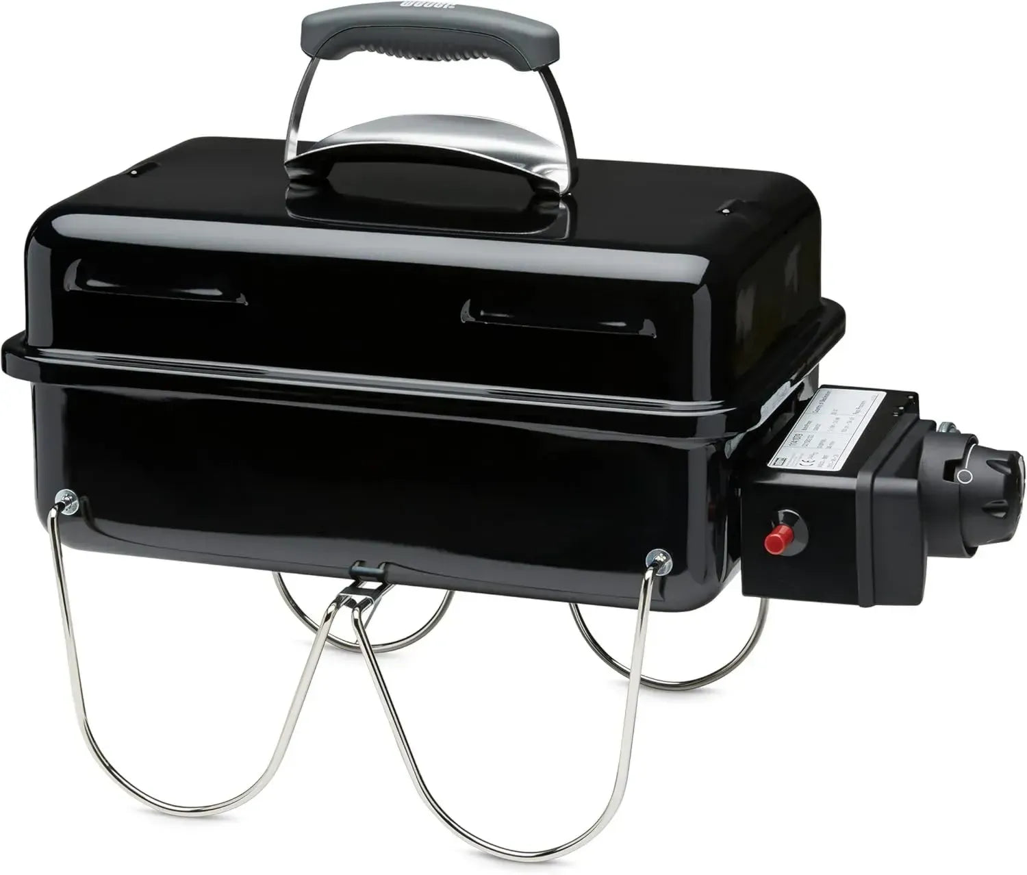 Weber Go-Anywhere Tragbarer Gasgrill mit Klappfüßen, Emaille-Beschichtung, Kompakt für Camping, Schwarz, 42 x 26 cm