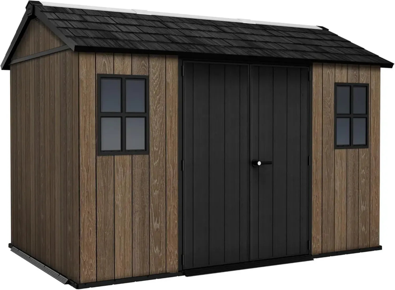 Keter Kunststoffgerätehaus mit Dachfenster und Belüftung, abschließbar, wetterfest, Walnussoptik