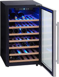 PKM Weinkühlschrank, 52 Flaschen Kapazität, 5-18 °C, Holzregale, LED-Beleuchtung, Soft-Touch-Display, Schwarz